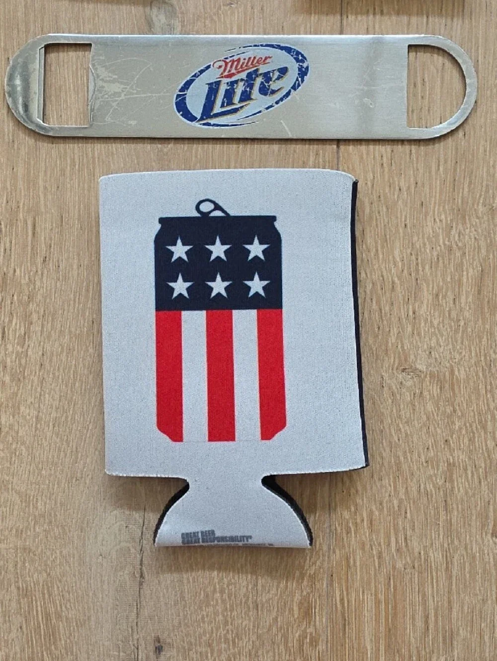 Miller Lite Koozies & Bottle Opener Set - White, Black and Gold